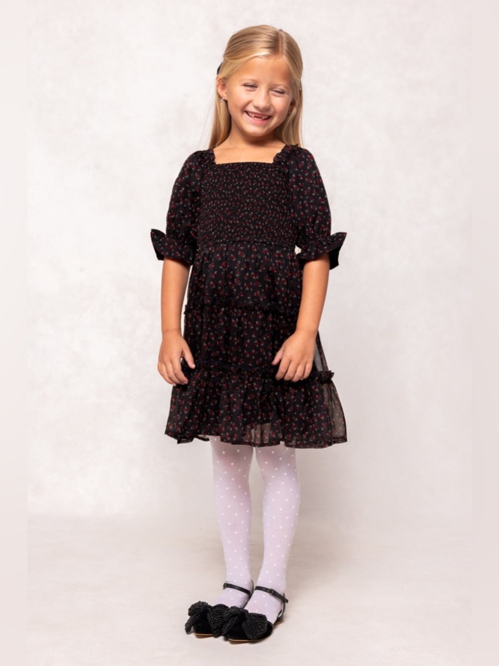 Ivy City Co Mini Girls Madeline Dress in Black Ditsy Floral Smocked
